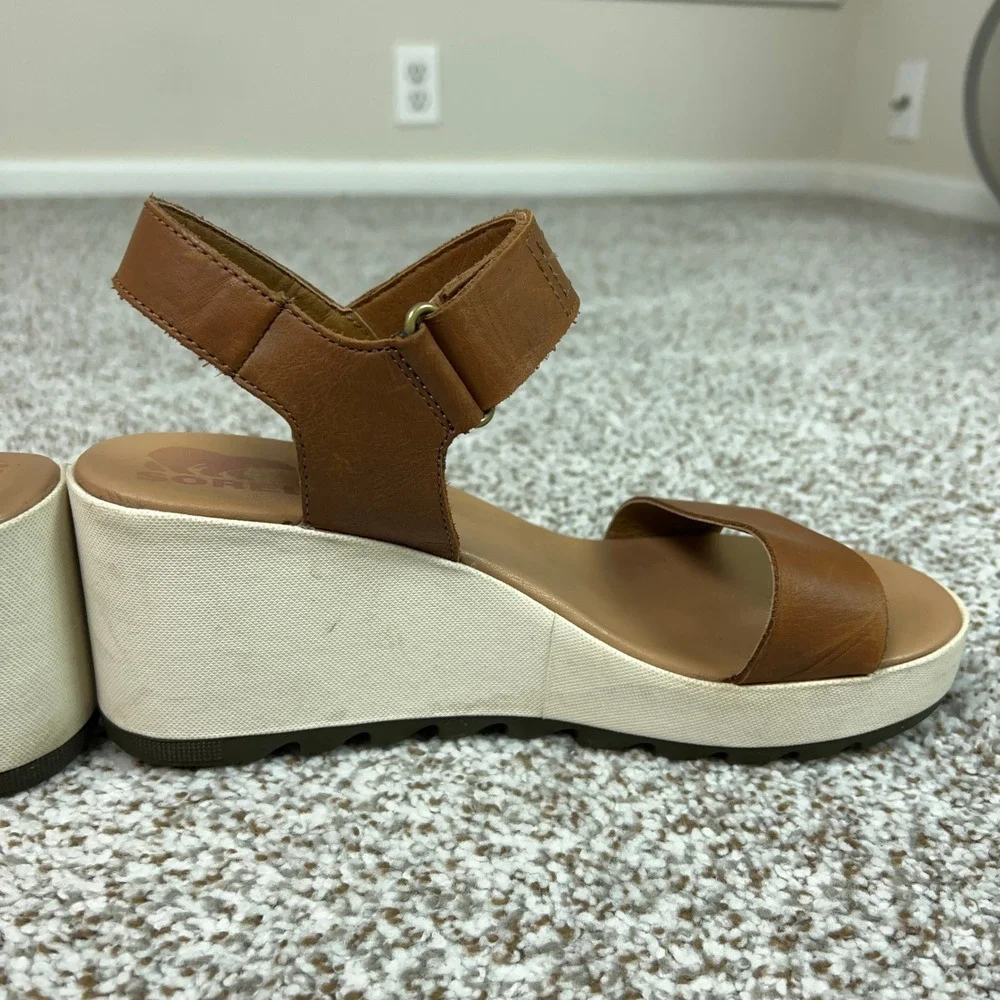 Sorel Sandals Women Size 9 Brown Casual Cameron Leather Wedge Casual Work Shoe